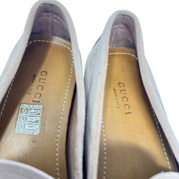 Gucci Women's Jordaan driving Loafers blush pink suede horsebit shoes size 35.5 - Picture 13 of 15